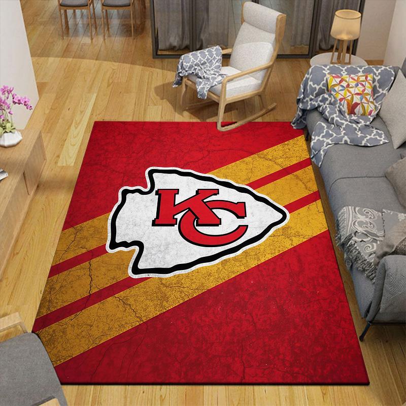 Kansas City Chiefs Flannel Pattern Square Carpet,Area Rug,Carpet Rug for Living Room Bedroom Sofa Playroom Decor,Non-slip Floor Mat