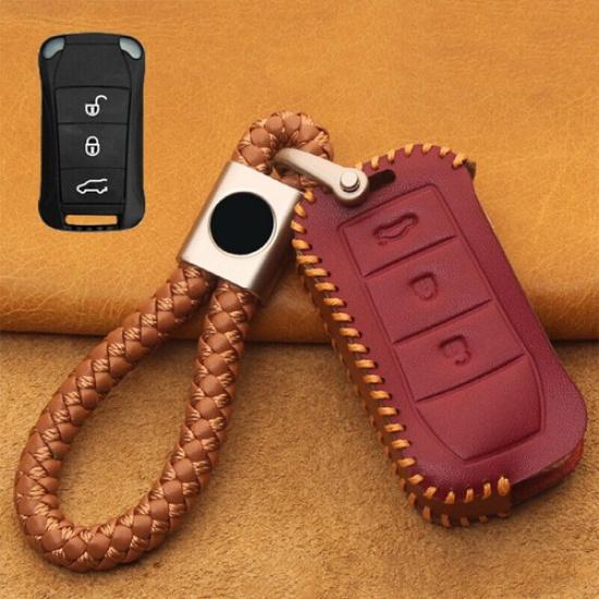 Genuine Leather Car Remote Key Fob Case Cover Bag For Porsche Cayenne 2002-2008
