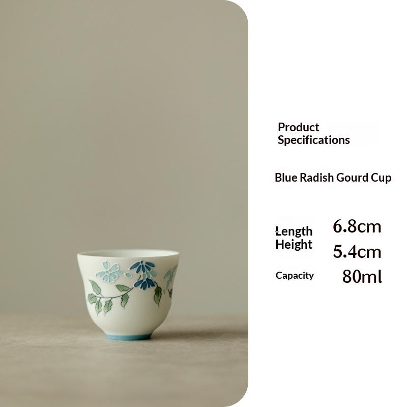 Hand-painted Blue Radish Covered Bowl Snowflake Underglaze Color Gourd Single Gaiwan Tea Infuser Ceramic Tea Bowl Teapot Teacup