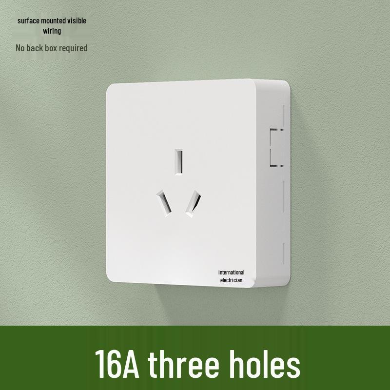 Ultra-Thin Surface-Mounted Single-Control Wall Switch & Socket Panel with Surface Box Outlet, One-Gang Push Button for Household Lighting.