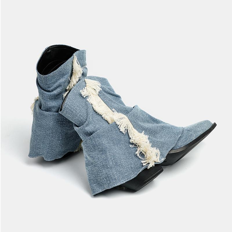 

модные ковбойские ботинки челси с острым носком, до середины голени, на среднем каблуке, дизайнерские массивные туфли, трендовые туфли 2024 года, короткие ботинки, зимняя новая женская обувь 39 синий