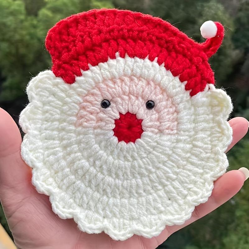 1Pieces Handmade Crochet Santa Claus Coaster - Festive Red & White Christmas Decor, Drink Coaster Outdoor Tableware