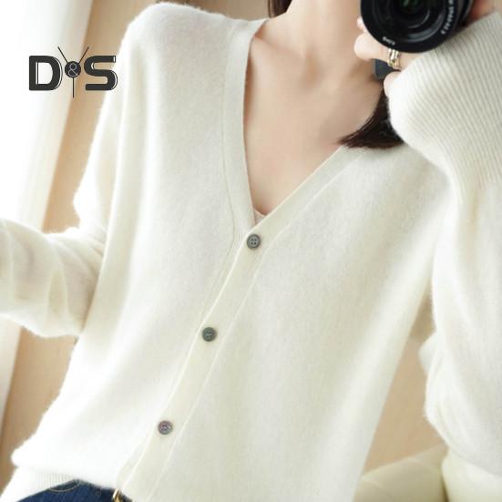 Women Knitting Sweater V-Neck Long Sleeve Button Down Sweater Cardigan Solid Color Loose Fit Crochet Texture Coat