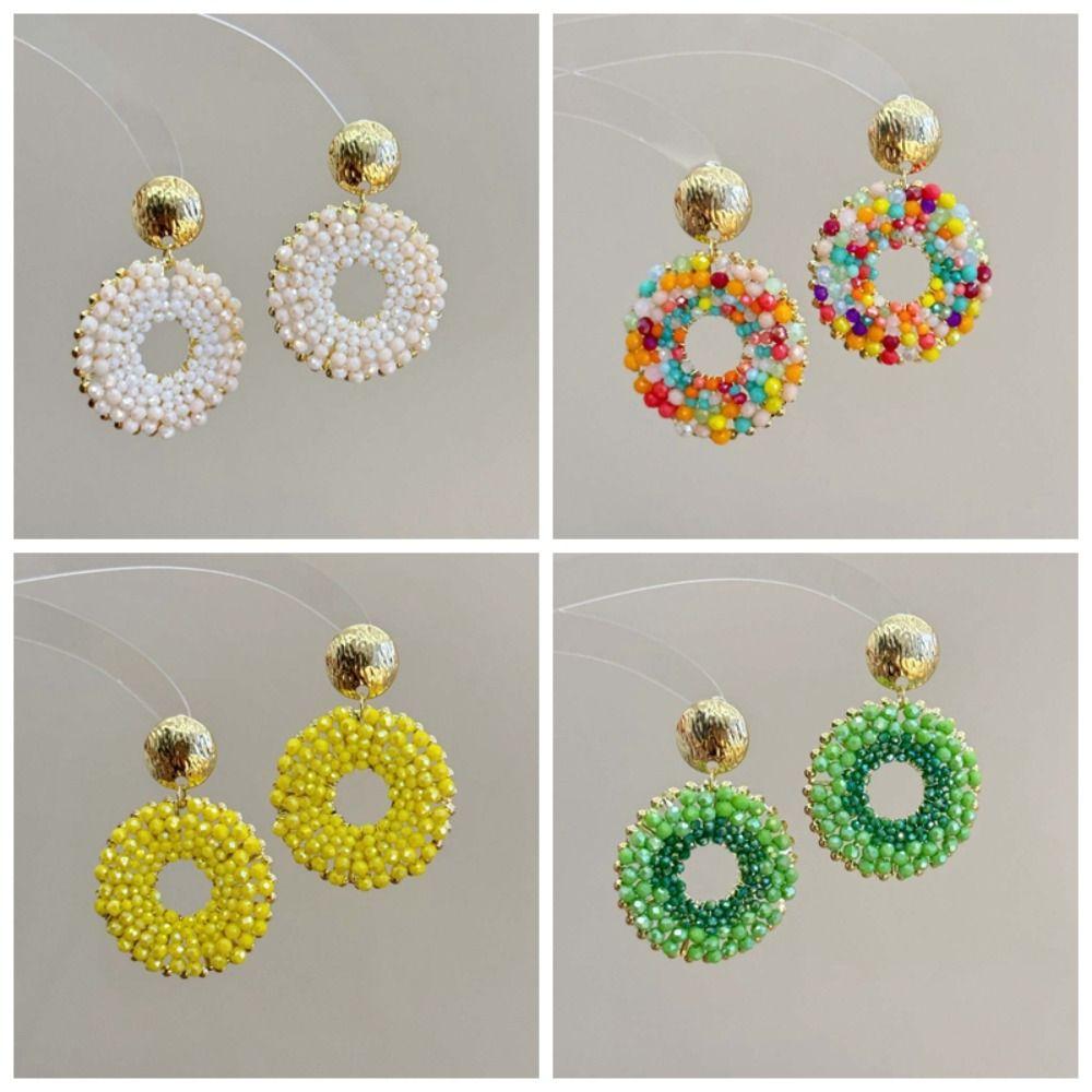 1 pair Ethnic Style Glass Mini Beads Earrings Jewelry Round Beaded Earrings Banquet