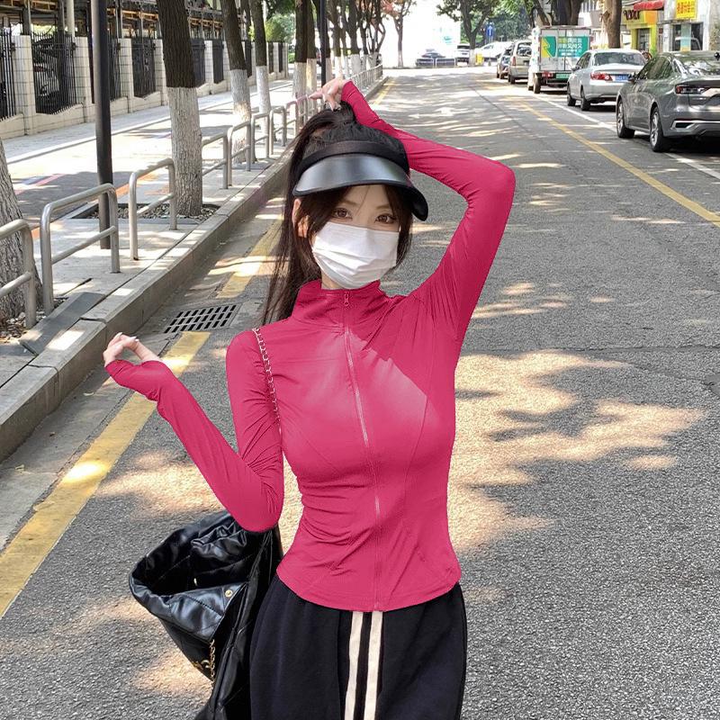 Sunscreen clothes, quick-drying clothes, sports jacket, tight-fitting exercise top, yoga clothes, long-sleeved zipper cardigan, running fitness