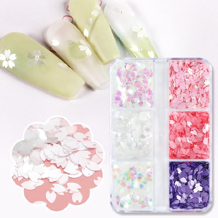 6 Grids Cherry Blossom Petal Nail Art Glitters 3D Nail Sequins Color Glitters