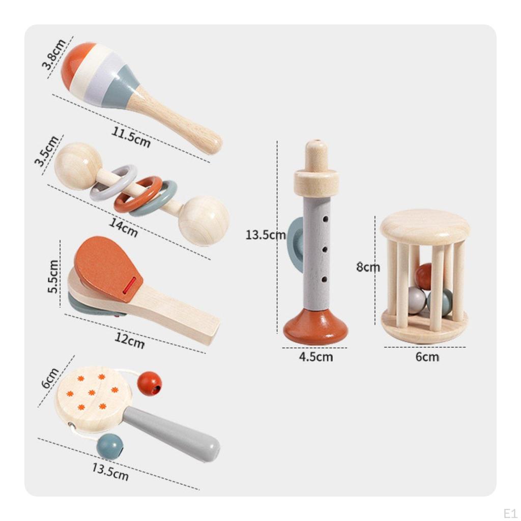 Wooden Educational Toy Set Infant Rattle Rattling HandEye Coordination Sensory