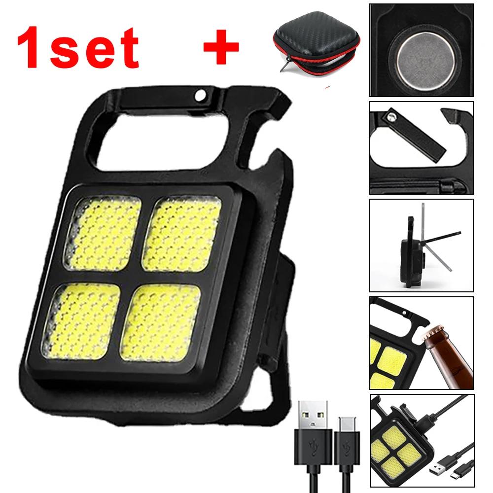 Mini LED Keychain Flashlight Portable COB Work Light USB Rechargeable Strong Magnet Lamp For Outdoor Camping Torch Lamp Lantern