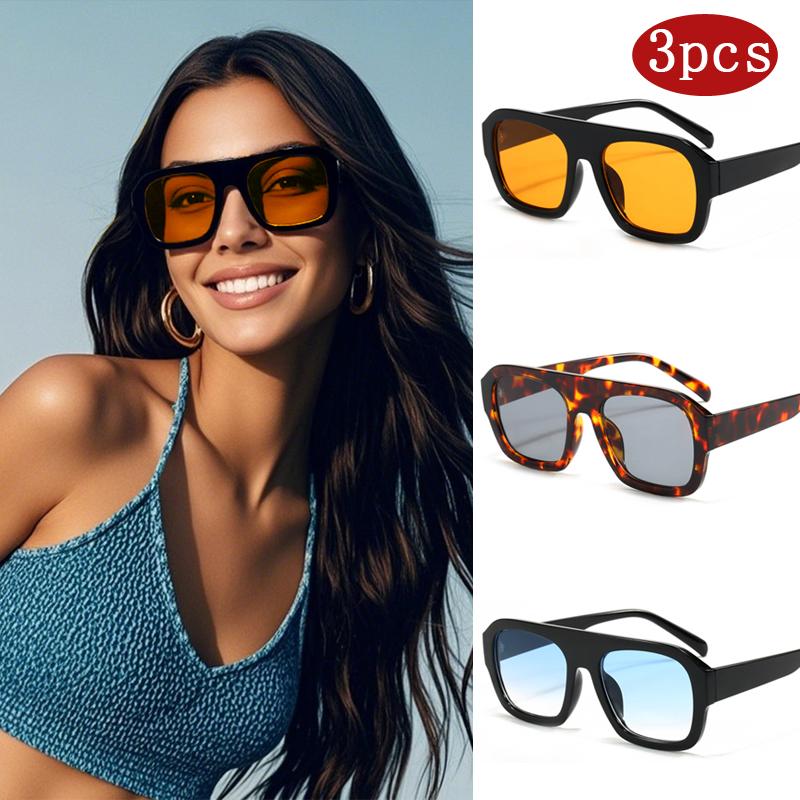 3pcs Pack Classic Rectangular Large Frame Sunglasses Women New Brang Fashion Polygon Sun Glasses INS Eyeglasses Men Unisex