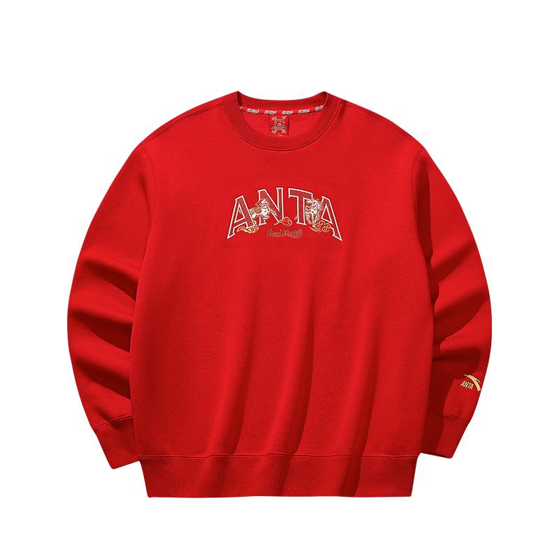 ANTA Men s ANTA Letter Embroidered Crew Neck Sweatshirt Red 152618706N-4 S