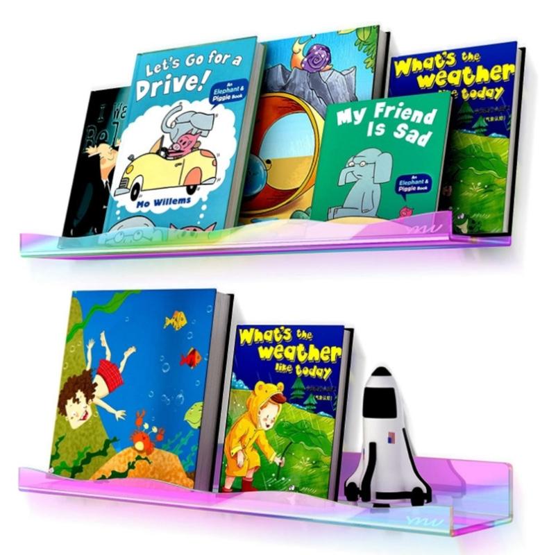 Set di 4 Mensole Galleggianti Moderne in Acrilico con Mensole Murali Colorate Arcobaleno per Libri Giocattoli Cosmetici Cameretta dei Bambini