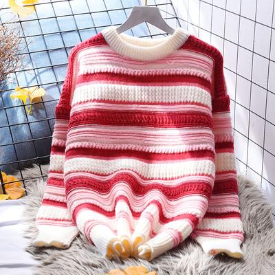 Striped Pullover Sweater Women 2023 Casual Autumn/Winter Korean Loose Knitted Long Sleeve O Neck Sweater Pullover Female Top