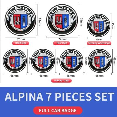 Automobil-Logo-Zubehör, 82mm Frontklappen-Logo + 74mm Heckemblem + 68mm Radkappen-Logo + 45mm Lenkradaufkleber für ALPINA.