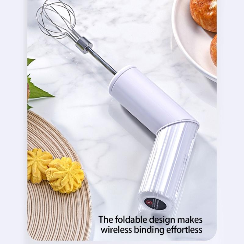 Small Handheld Mixer 3 Speed Mode Wireless Operation Foldable Storage Double Stainless Steel Whisks Attachments