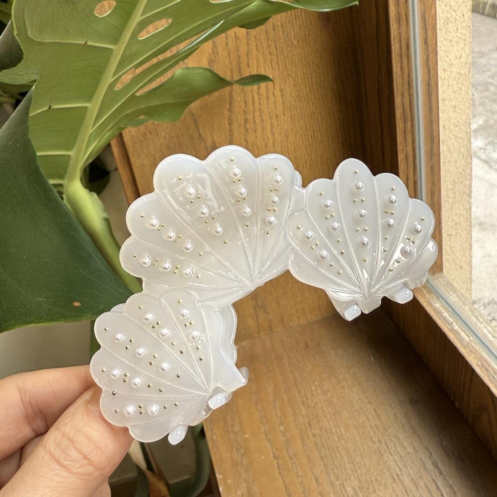 Vintage Acetate Shell Hair Claw Acetic Acid Pearl Rhinestone Crab Clip Shell Hair Clip  Holiday
