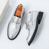 Thick Bottom New Pointed Gold Silver Blue Wedding Metal Button Leather Shoes for Men Casual Loafers Homecoming Dress Footwear