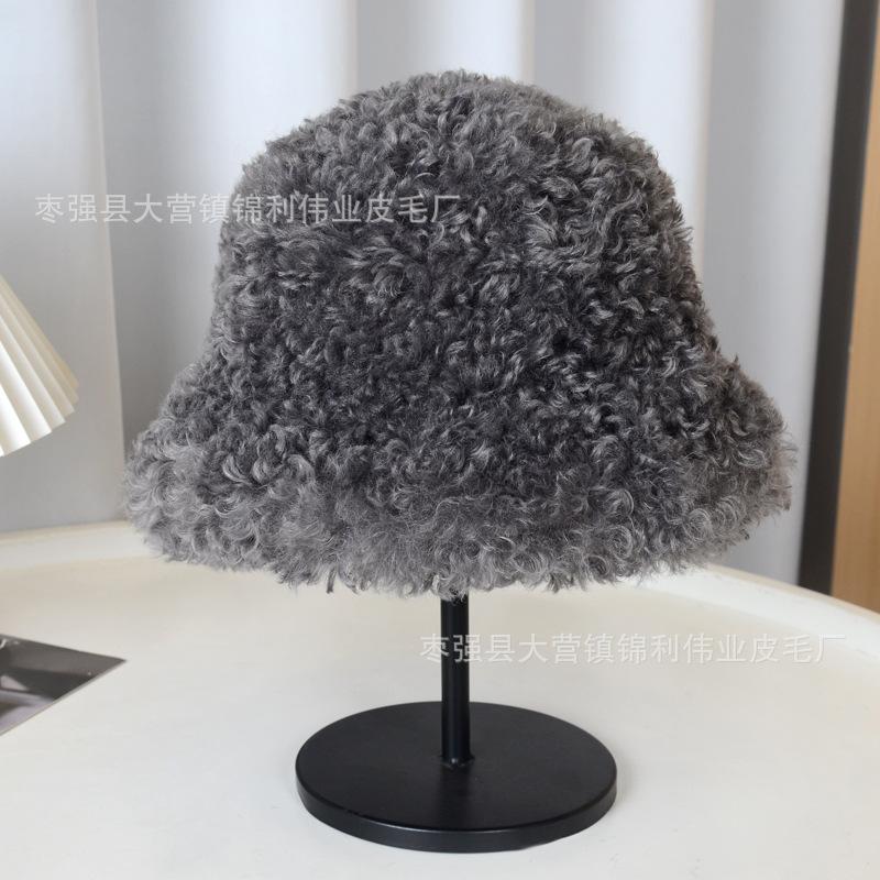 Female Thickened Teddy Fleece Curly Hair Bucket Hat Fashionable Winter Warm Hat Retro Curly Hair Basin Hat Versatile