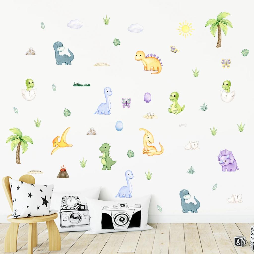 Cartoon Cute Dinosaur Wall Stickers Decoration for Bedroom Boy Wall Art Kids Room Design Home Decore Living Room Wallpaper DIY