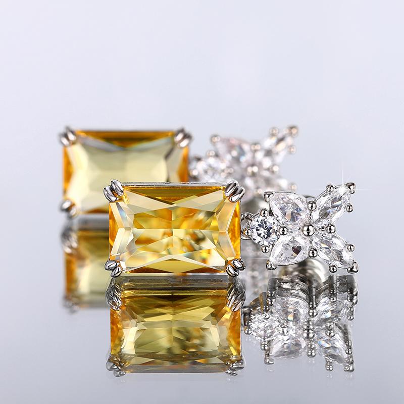 Huitan Simple and Elegant Square Cubic Zirconia Earrings Bling Yellow CZ Dangle Earrings Luxury Women Wedding Engagement Jewelry
