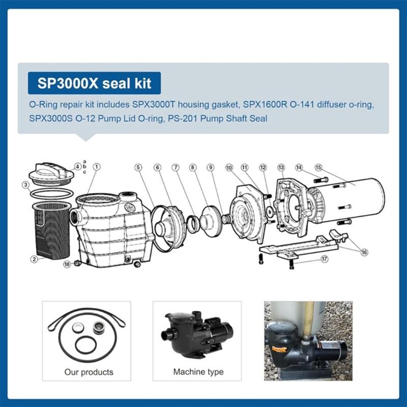 SPX1600Z2 Pool Pump Seal Replacement Set With Filter Cover O Rings Diffuser O Rings Stainless Steel