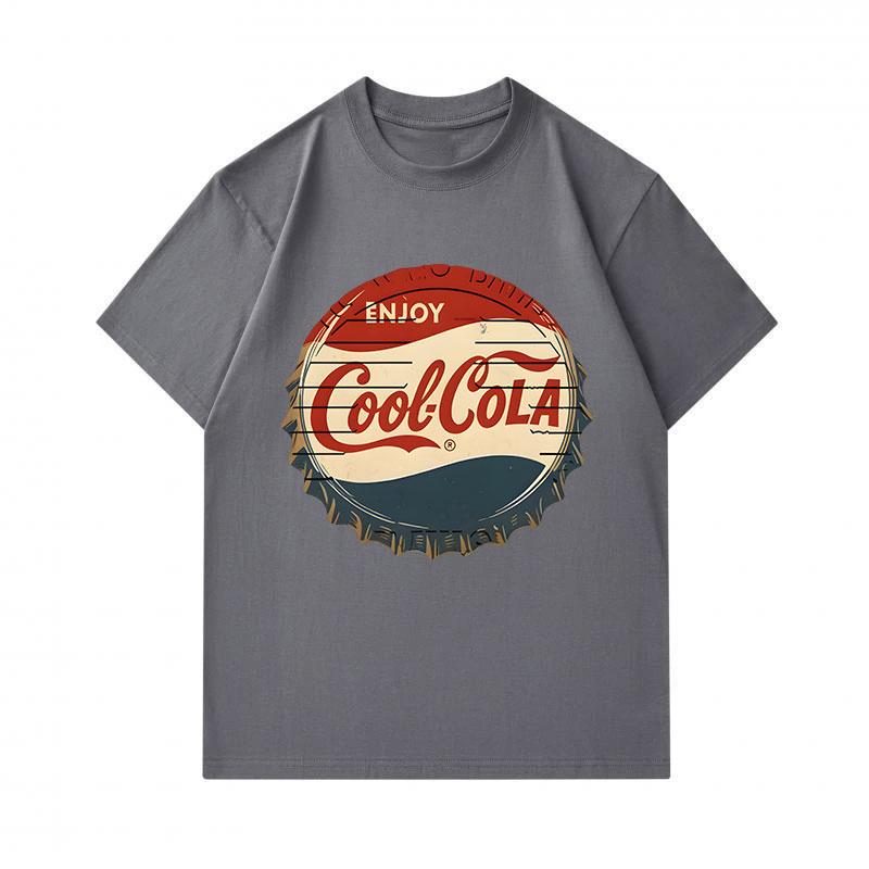 Men's 100% Cotton Crew Neck Short Sleeve T-Shirt, Retro Vintage Cool Cola Bottle Cap Pattern Printed Casual Comfortable Daily Wear Top for Summer Dail