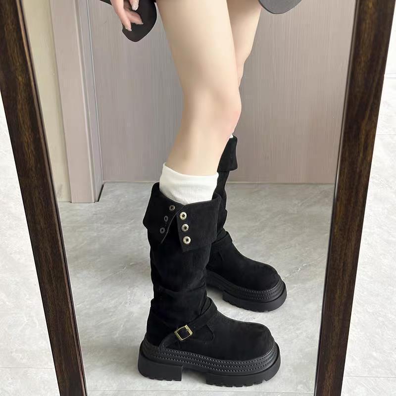 Thick-soled two-wear boots 2025 autumn and winter but knee suede high boots slim knight boots
