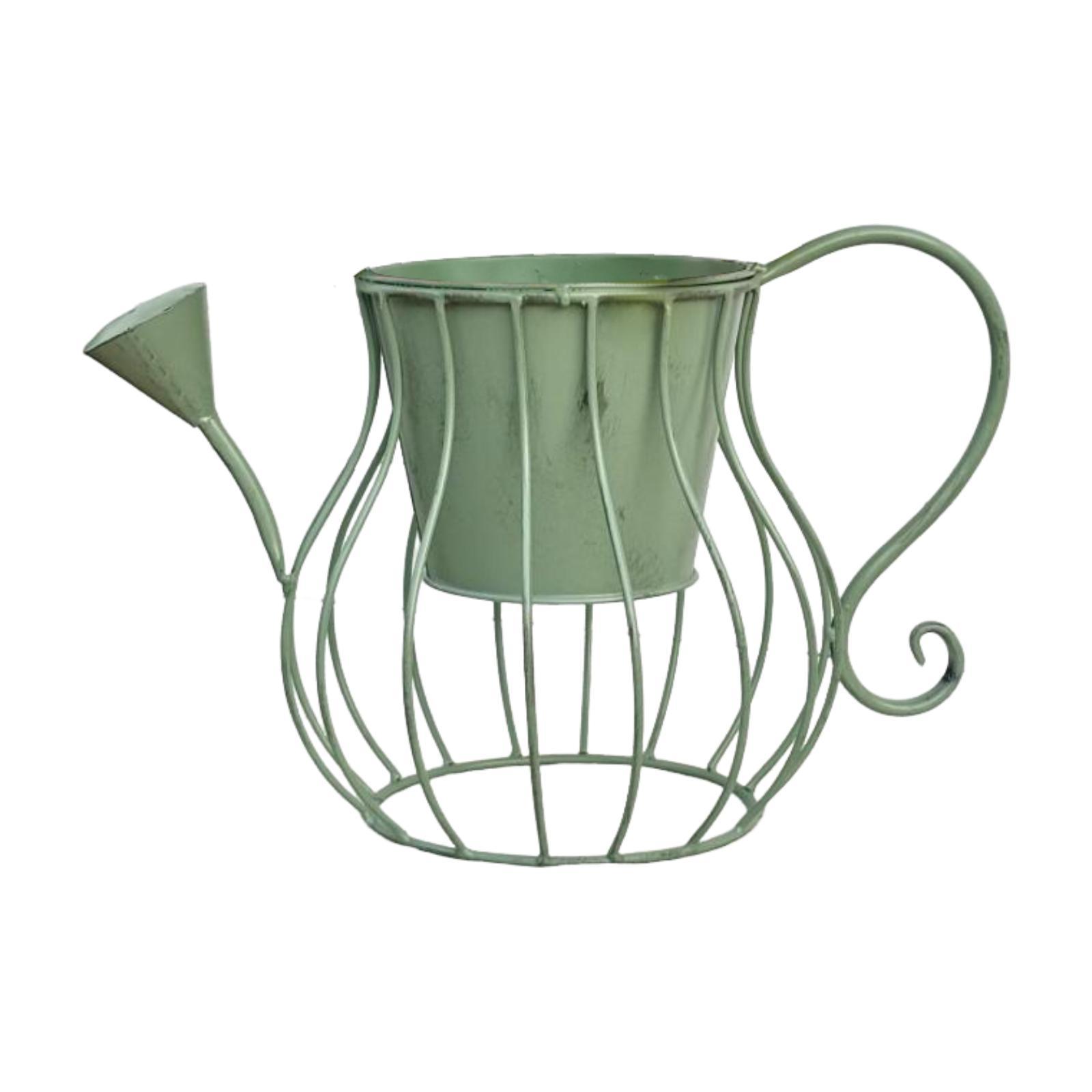 

Watering Can Shaped Flower Pot Plant Pot Home Decor Unique Gift with Handle Rustic Iron Planter Flowerpot for Garden Outside зелений