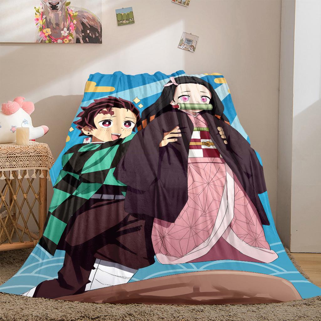 Tanjiro Kamado Nezuko Kamado Print Blanket Warm Comfortable Flannel Cover For Bedrooms, Sofas, Beds, Chairs LXRa3