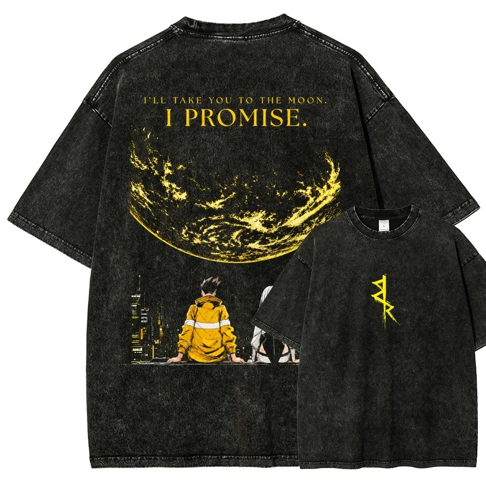 Cyberpunk Cotton T-shirt Men Women Washed Hip Hop Heavyweigh Streetwear Oversized Hip Hop Y2k Harajuku Short Sleeve Female Male Clothing