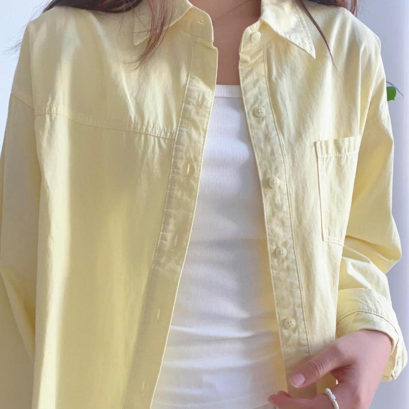 Women Spliced Solid Color Pocket Shirts Korean Loose Lapel Female Long Sleeved Blouses Summer Sun Protection Woman's Cardigan Top