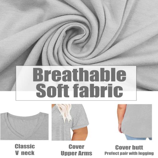 Women T-shirt V-neck Short Sleeve Loose Fit Tee Shirt Solid Color Casual Breathable Pullover Tops Daily Wear