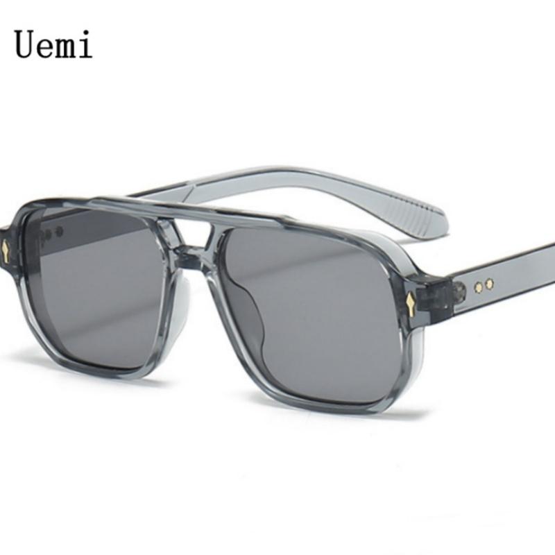 New Retro Double Bridge Square Sunglasses For Women Men Fashion Luxury Design Rivets Sun Glasses Trending Shades UV400 Eyeglasse