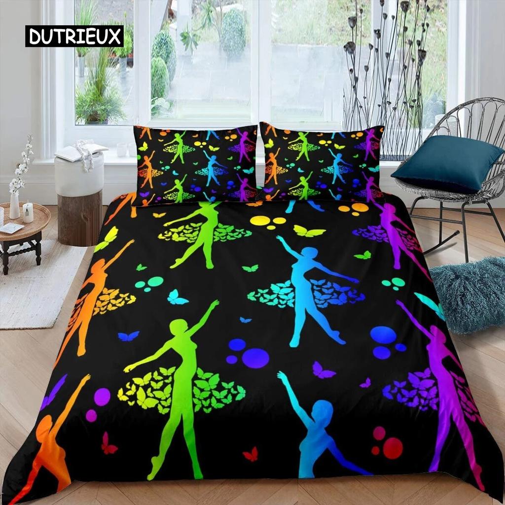 Ballet Dancer Duvet Cover Set Cartoon Dancer Girly Bedding Set Beauty Ballet Quilt Cover Twin Queen King Microfiber Bedclothes Three Piece Set