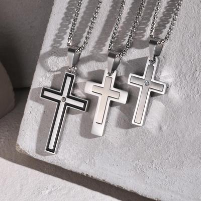 Vnox Unisex Stainless Steel Cross Pendants Neckalces, Zircon Center Inlayed Christ Cross Collar for Men Women Faith Jewelry