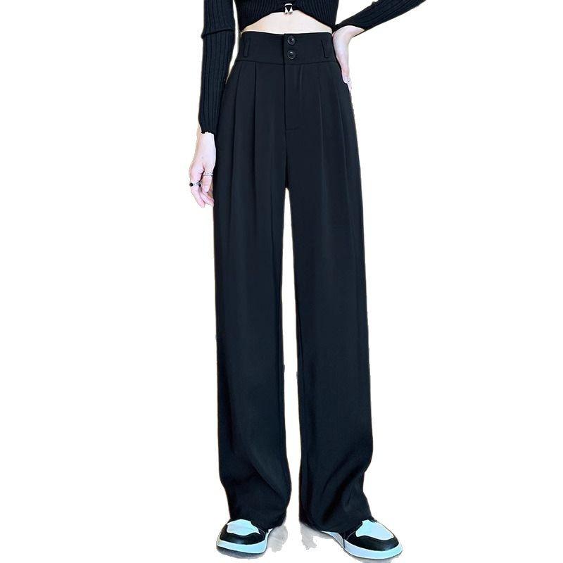 Wersja Wąska Spodnie Garniturowe z Szerokimi Nogawkami Damskie Wiosna i Jesień Nowe Wysoki Stan Draperia i Wyszczuplające Proste Wszechstronne Spodnie Casualowe