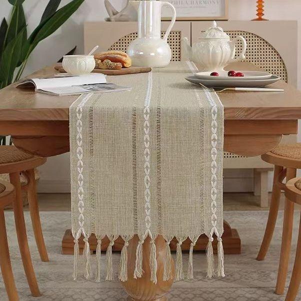 Venkovský Ručně Tkaný Střapec Dutý Stolní Běžec Ubrus Jednoduchý Moderní Krycí Látka Dlouhý Pás Bavlna Len Ubrus