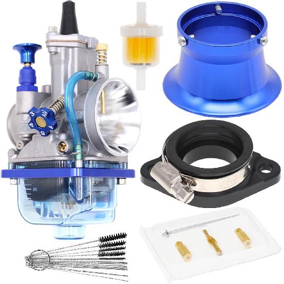 PWK 21Mm Carburetor, Universal Mortorcycle Racing With Blue Float Bowl Horn Cup Intake Manifold Fit For 2T 4T Engine Scooter Motorcycle ATV Quad Pit