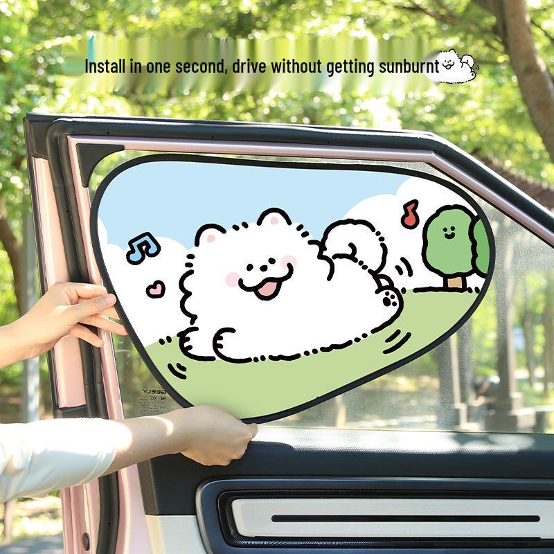 Cute Pet Cartoon Car Sun Shade: Universal Heat Insulation & Sun Protection for Front & Rear Windows with Electrostatic Adsorption.