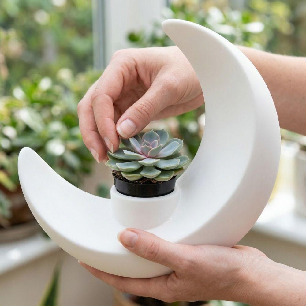 Creative Modern Moon-Shaped Flower Pots Minimalist Decorative 3D Printed Moon Vases Plastic Flower Holder Home Decoration