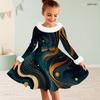 Girls Furry Collar Long Sleeve Galaxy Printed A Line Flared Dress
