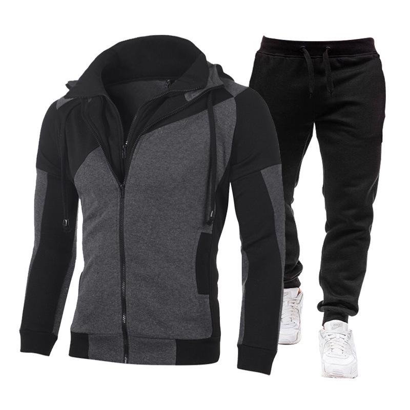 Men's Sporty Patchwork Hooded Jacket and Long Pants Set - 2024 Autumn/Winter Collection