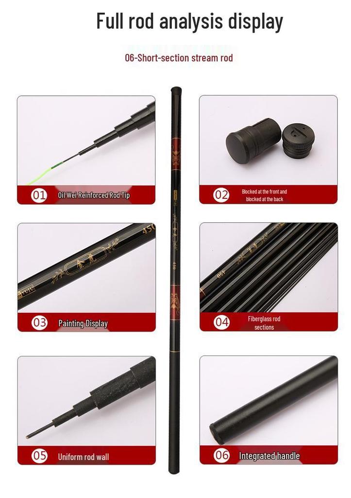 Glass Fiber Short Section Stream Fishing Rod - Durable & Hard Hand Rod