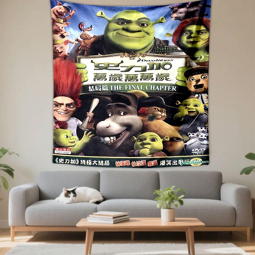 Shrek Final Chapter Tapestry Wall Hanging, Shrek Forever After Movie Poster, Family Wall Decor for Bedroom Living Room Dorm