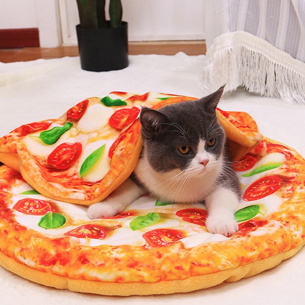 Soft Washable Simulation Pizza Warm Keeping Dog Cat Blanket Pets Sleep Rest Mat PadPizza Blanket L