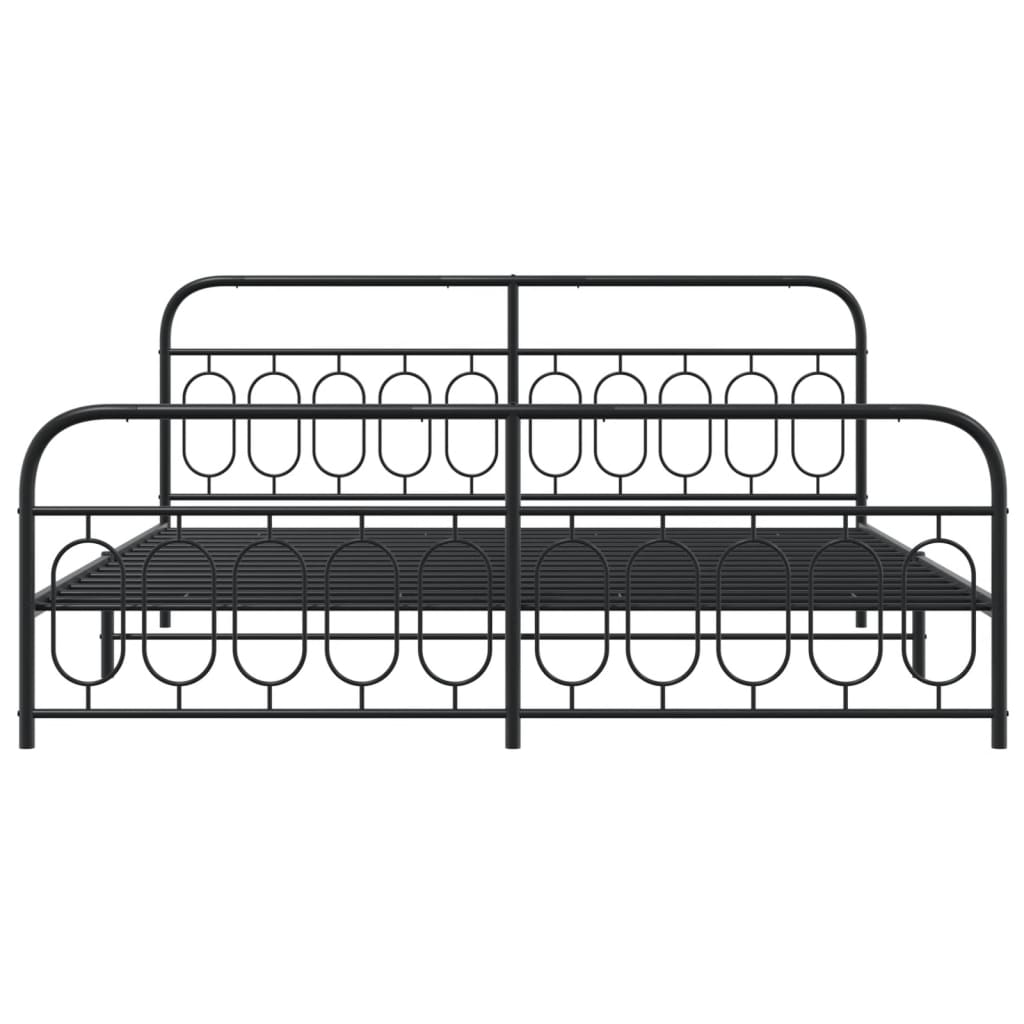 Metal Bed Frame with Headboard and Footboard Black 200x200 Cm