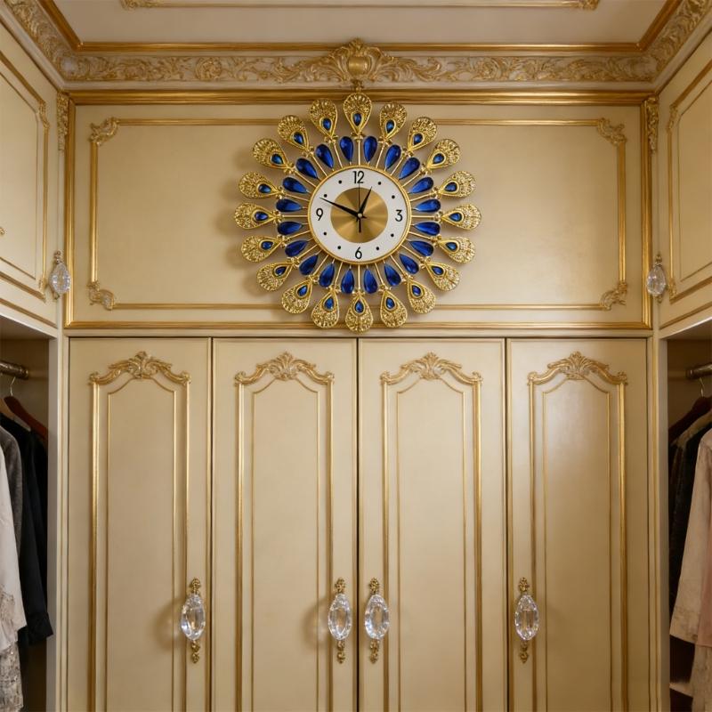 

Large Modern Wall Clock for Living Room Decors Crystal Leaves Wall Clock None Ticking Battery Operated Decorative Clock CN