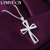 Promotions 45cm 925 Sterling Silver Necklace Charm for Women Cyrstal Cross Pendant Chain Jewelry Fashion Cute Wedding Party1