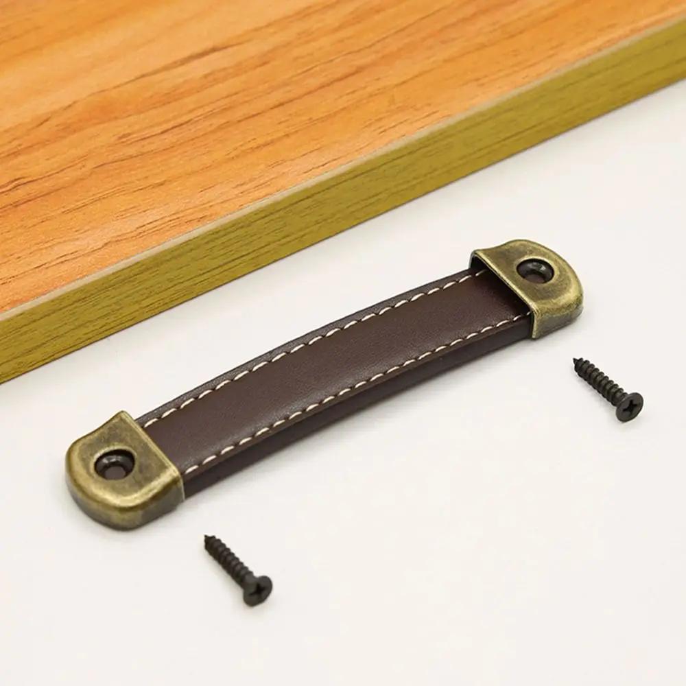 Nordic With Screws Leather Handle Square Soft Drawer Handle 96/128/160mm Zinc Alloy Door Knobs Cabinet