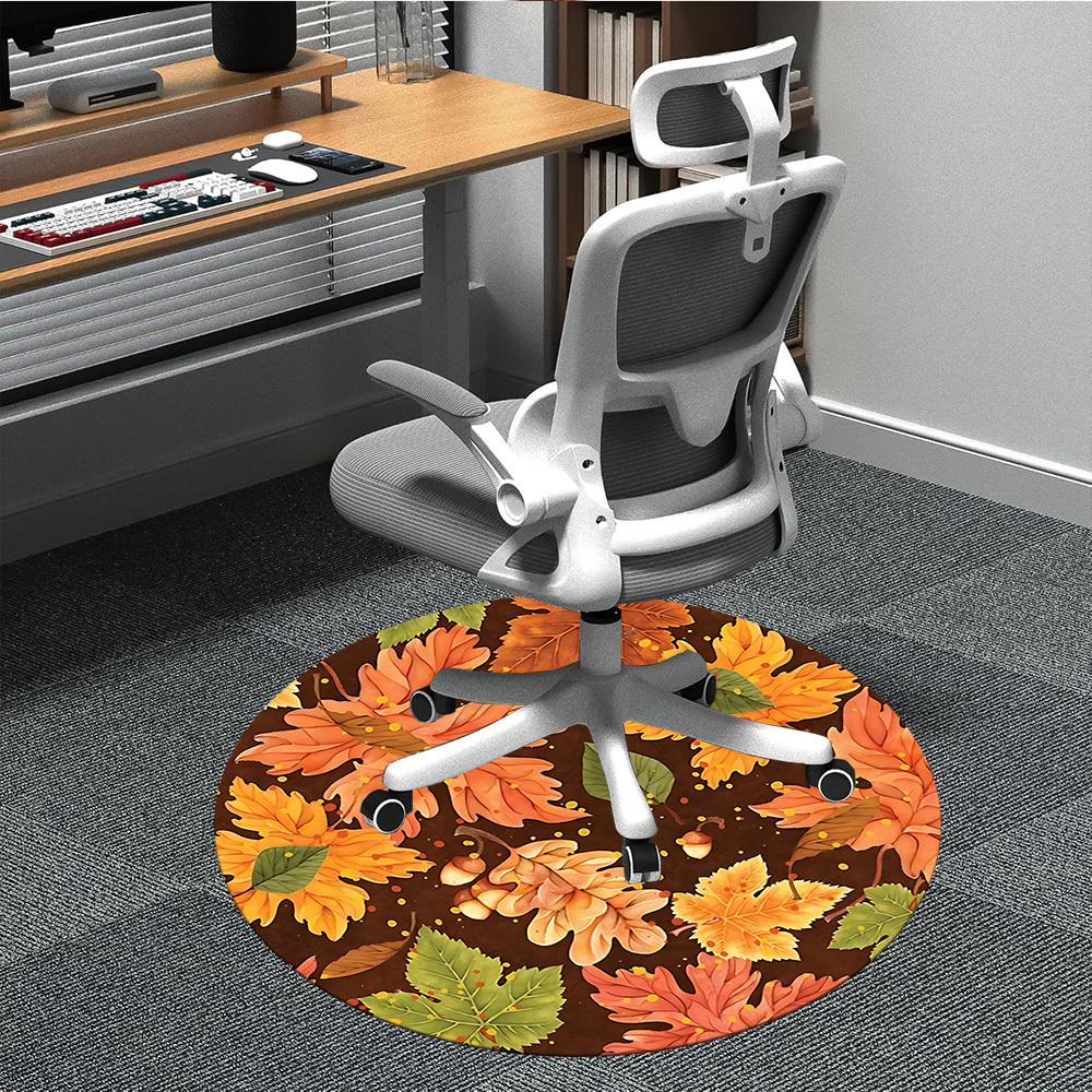 1PC Autumn Leaves Office Round Area Rug, Mat Suitable For Office, Under Office Chairs Bedroom Living Room Home Decor, Room Deco