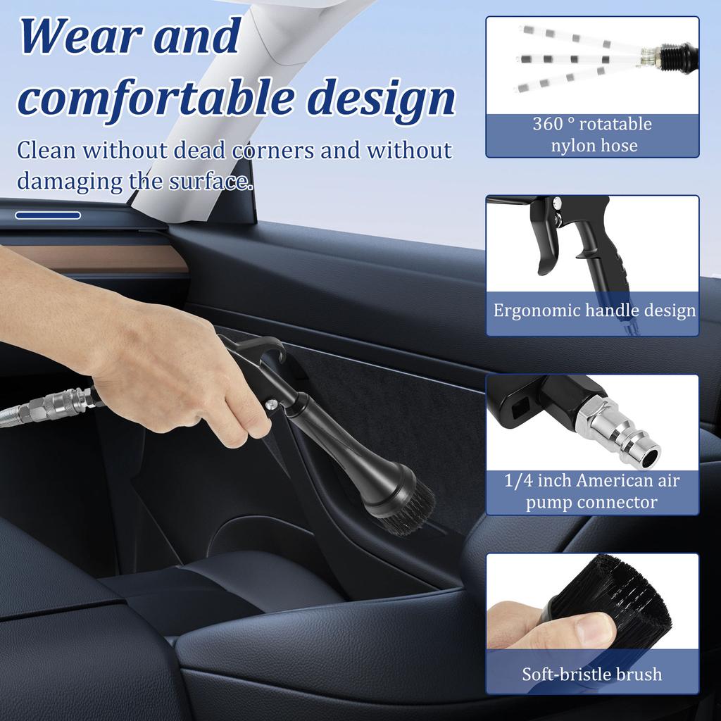 Car Interior Air Blow Gun Tornador Cleaning Blower High Pressure Air Duster Car Detailing Dirt Tool with Nozzle and 5 Brush Head